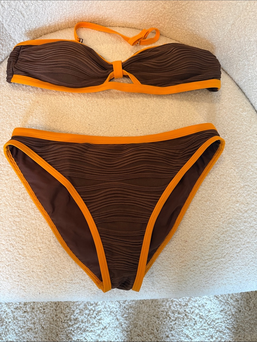 Brown and Orange Two-Piece Bandeau Bikini - Women Swim